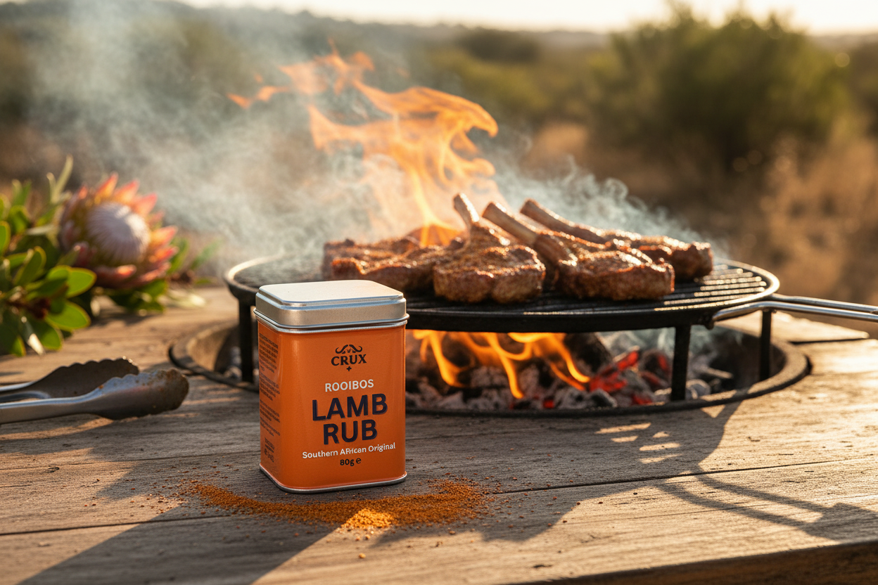 ROOIBOS LAMB RUB with lamb chops on the braai